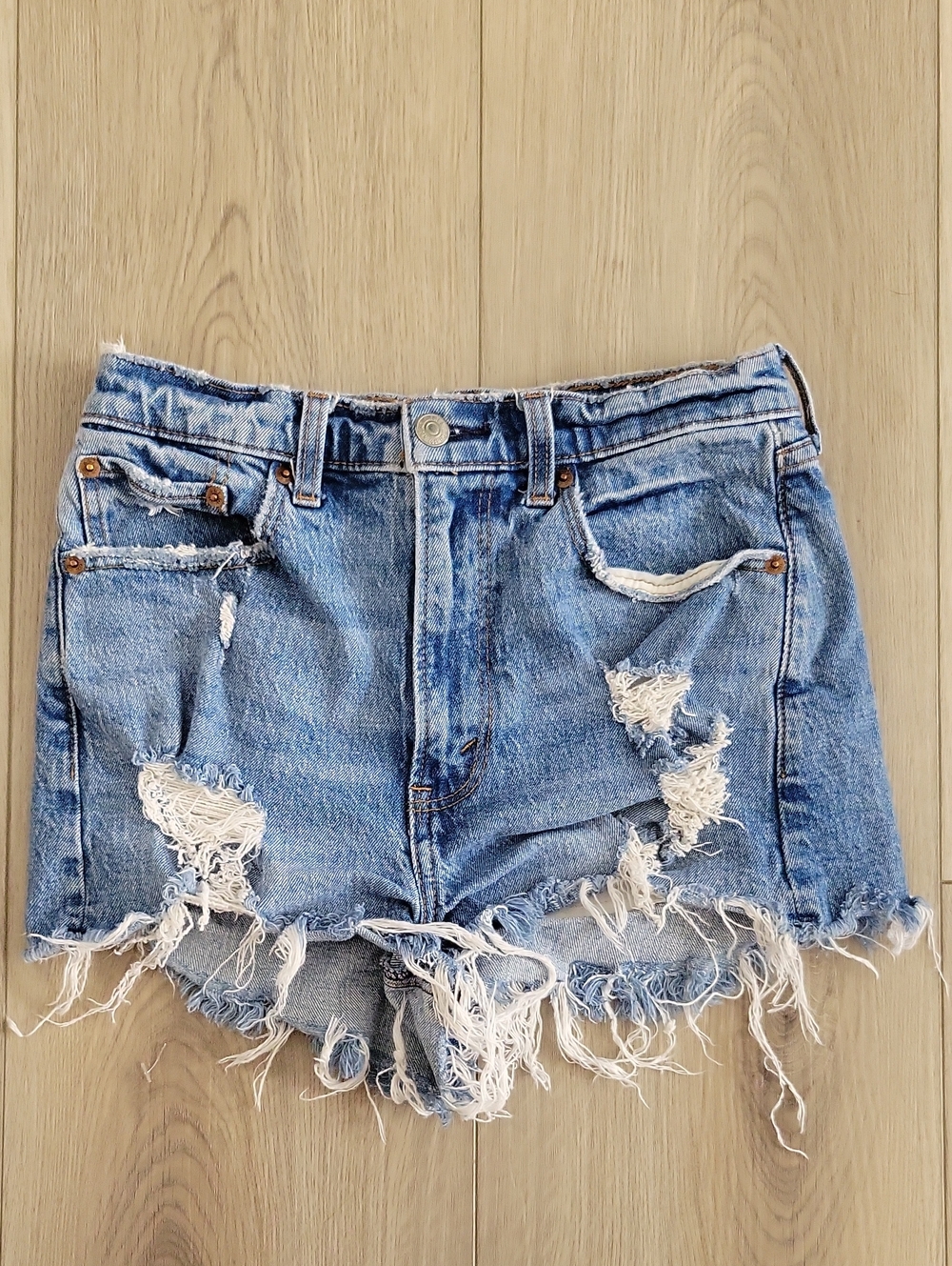 Abercrombie & Fitch Frayed Light Blue Denim Shorts